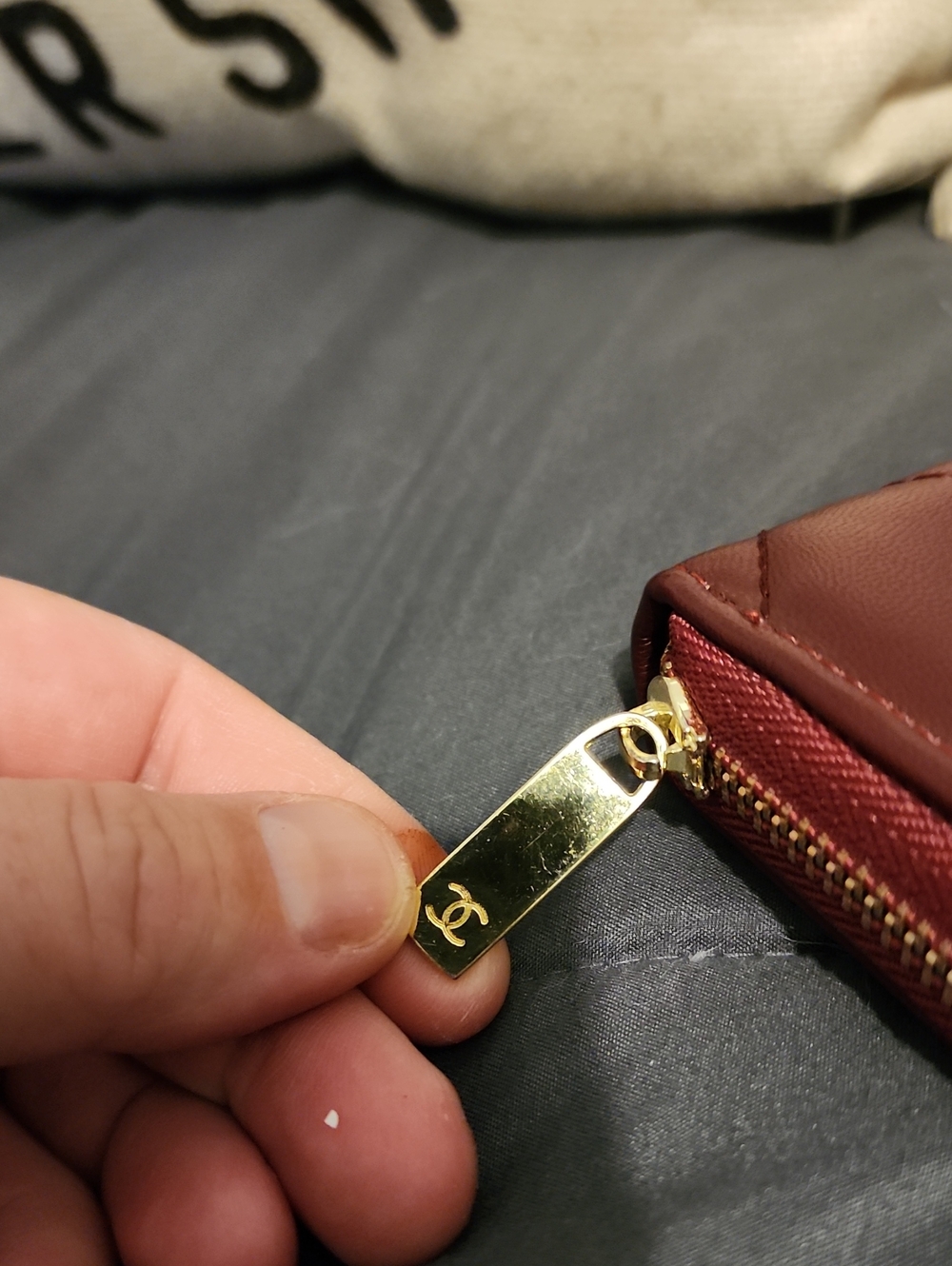CHANEL Quilted Zip-Around Leather Wallet in Burgundy with Gold Logo - Picture 3 of 7